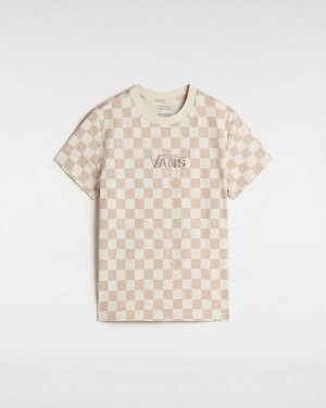 Beige Women Vans Allover Check Crew T Shirts Australia | VN2560397