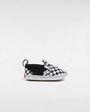 Black Kids' Vans Checkerboard Hook And Loop Crib (0-1 year) Slip On Shoes Australia | VN0628915