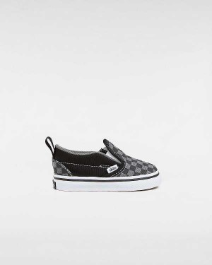 Black / White Kids' Vans Checkerboard Hook And Loop (1-4 years) Slip On Shoes Australia | VN1963058