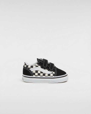 Black / White Kids' Vans Primary Check Old Skool Hook And Loop (1-4 years) Sneakers Australia | VN1260597