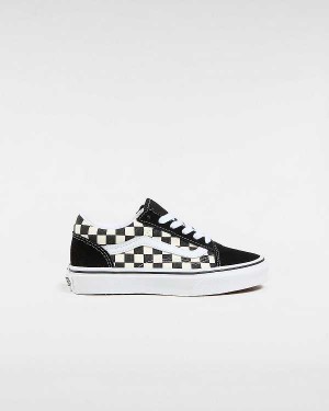 Black / White Kids' Vans Primary Check Old Skool (4-8 years) Sneakers Australia | VN6895123