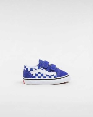 Blue Kids' Vans Old Skool Hook and Loop Checkerboard (1-4 Years) Sneakers Australia | VN9653247