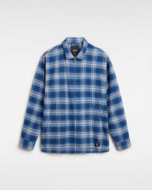 Blue Men Vans Montwood Zip Flannel Shirts Australia | VN1362978