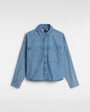 Blue Women Vans Antica Boxy Denim Long Sleeve Shirts Australia | VN5934267