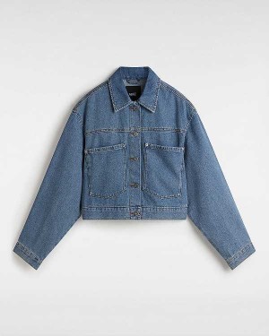 Blue Women Vans Raynes Denim Crop Jacket Australia | VN4258079