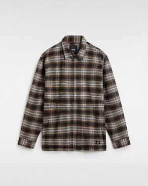 Brown Men Vans Montwood Zip Flannel Shirts Australia | VN4967513