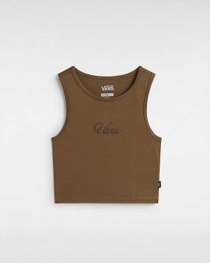 Brown Women Vans Small Staple Fitted Crop Tank Top Australia | VN9406537