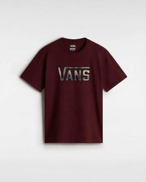 Burgundy Women Vans Elza Check T Shirts Australia | VN3516940