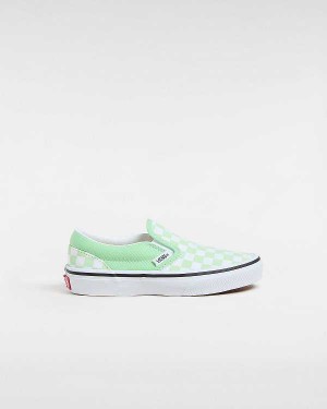 Green Kids' Vans Classic Checkerboard (4-8 Years) Slip On Shoes Australia | VN6027958