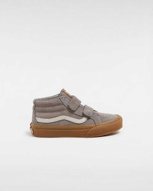 Grey Kids' Vans Sk8-Mid Reissue Hook and Loop Gum (4-8 Years) Sneakers Australia | VN3129748