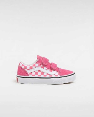 Pink Kids' Vans Old Skool Hook and Loop Checkerboard (4-8 Years) Sneakers Australia | VN8795164