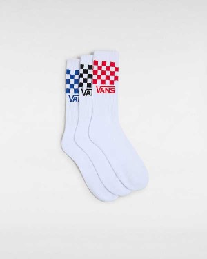 White Unisex Vans Classic Check Crew (3 pairs) Socks Australia | VN1839074