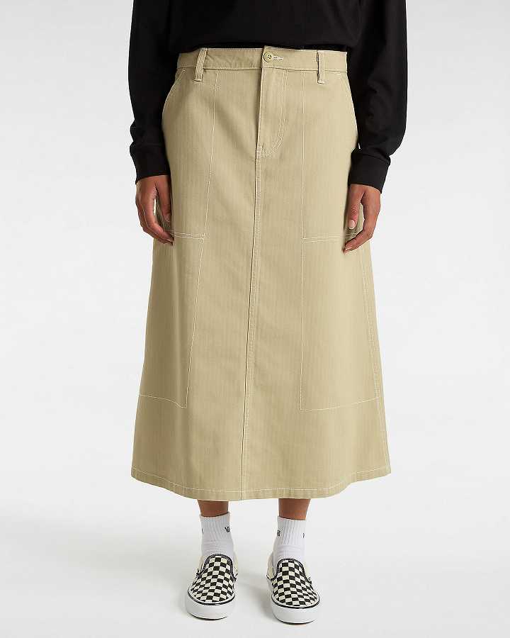 Beige Women Vans Codey Long Flare Utility Skirt Australia | VN4812056