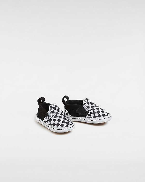 Black Kids' Vans Checkerboard Hook And Loop Crib (0-1 year) Slip On Shoes Australia | VN0628915