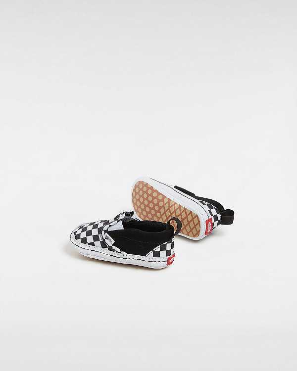 Black Kids' Vans Checkerboard Hook And Loop Crib (0-1 year) Slip On Shoes Australia | VN0628915