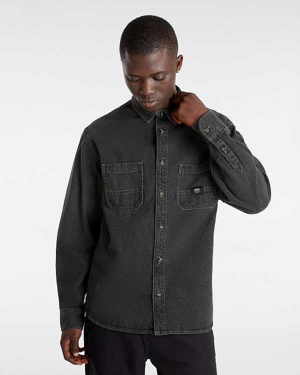 Black Men Vans Stevens Denim Long Sleeve Shirts Australia | VN0513678