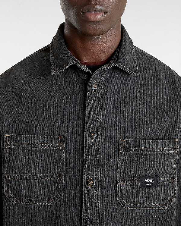 Black Men Vans Stevens Denim Long Sleeve Shirts Australia | VN0513678