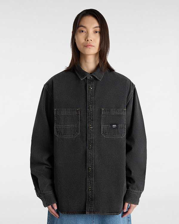 Black Men Vans Stevens Denim Long Sleeve Shirts Australia | VN0513678