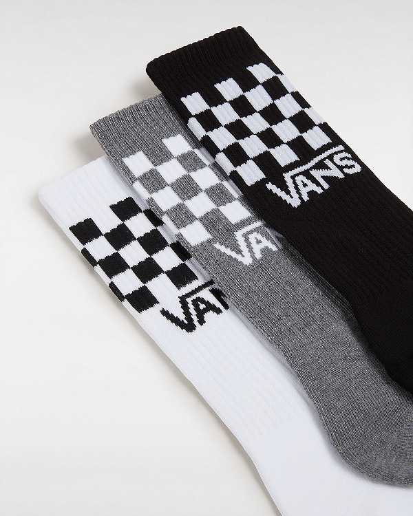 Black Unisex Vans Classic Check Crew (3 pairs) Socks Australia | VN0635187