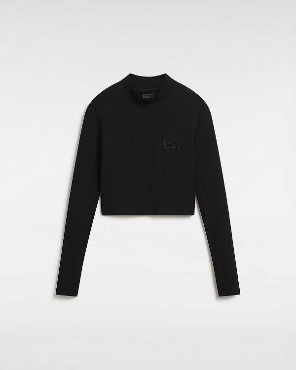 Black Women Vans Mini Mock Neck Long Sleeve T Shirts Australia | VN9473816