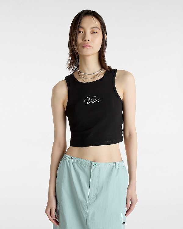 Black Women Vans Small Staple Fitted Crop Tank Top Australia | VN1058463