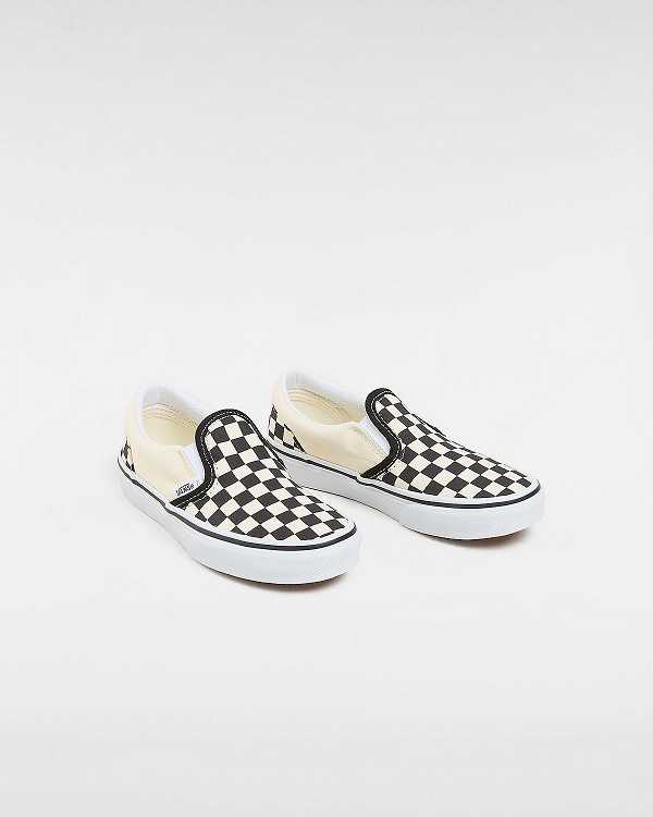 Black / White Kids' Vans Checkerboard Classic (4-8 years) Slip On Shoes Australia | VN3608475