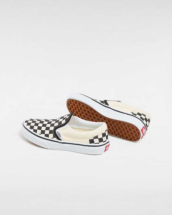 Black / White Kids' Vans Checkerboard Classic (4-8 years) Slip On Shoes Australia | VN3608475