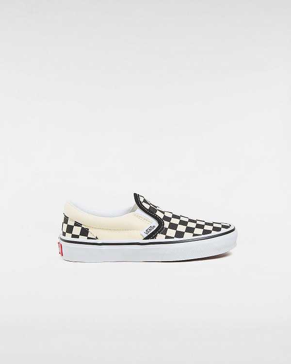 Black / White Kids\' Vans Checkerboard Classic (4-8 years) Slip On Shoes Australia | VN3608475