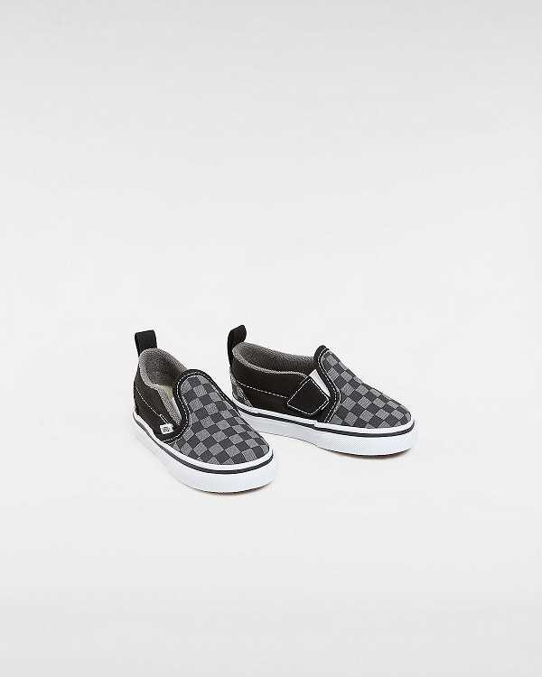 Black / White Kids' Vans Checkerboard Hook And Loop (1-4 years) Slip On Shoes Australia | VN1963058