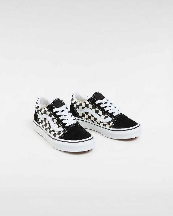 Black / White Kids' Vans Primary Check Old Skool (4-8 years) Sneakers Australia | VN6895123