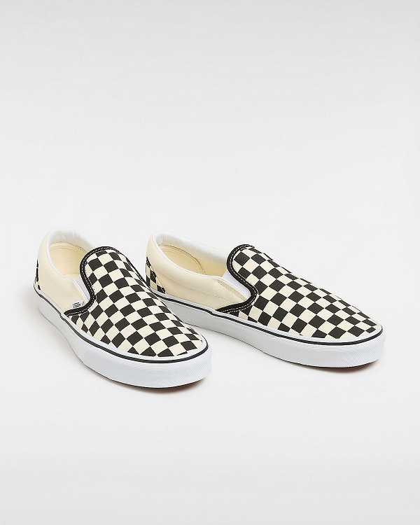 Black / White Men Vans Checkerboard Classic Slip On Shoes Australia | VN4670218