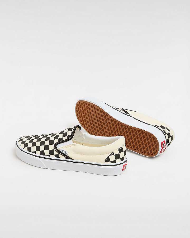 Black / White Men Vans Checkerboard Classic Slip On Shoes Australia | VN4670218