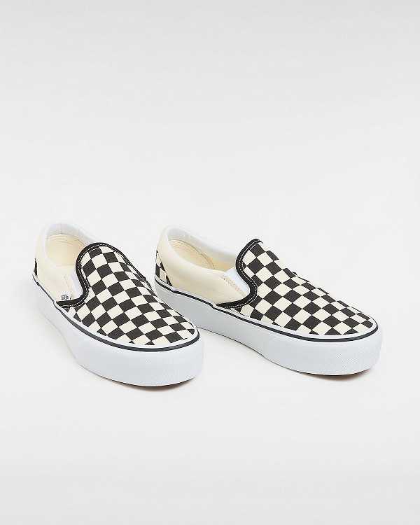 Black / White Women Vans Checkerboard Classic Slip-On Platform Shoes Australia | VN4528079