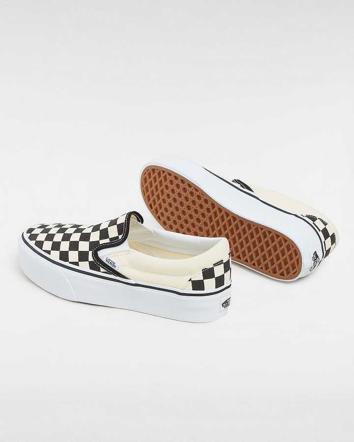 Black / White Women Vans Checkerboard Classic Slip-On Platform Shoes Australia | VN4528079