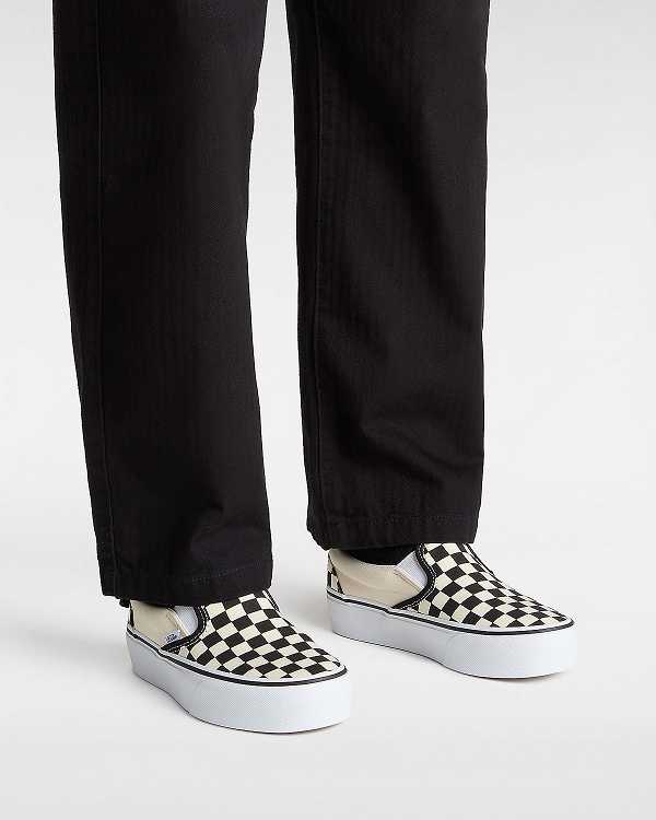 Black / White Women Vans Checkerboard Classic Slip-On Platform Shoes Australia | VN4528079