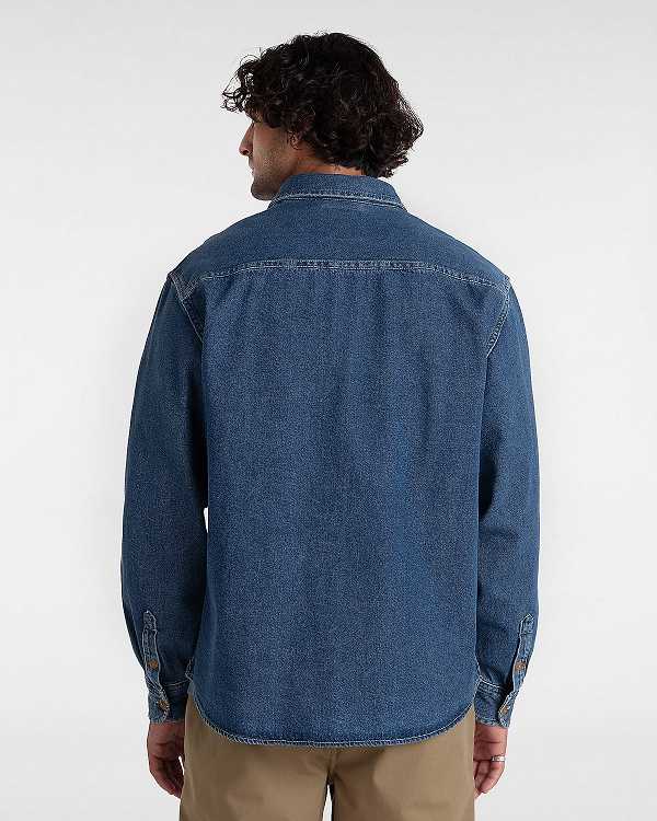 Blue Men Vans Stevens Denim Long Sleeve Shirts Australia | VN9470268