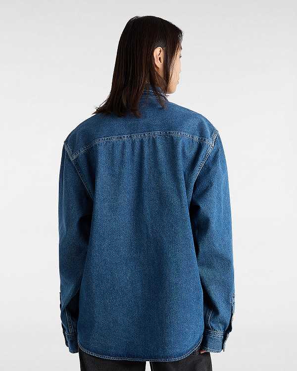 Blue Men Vans Stevens Denim Long Sleeve Shirts Australia | VN9470268