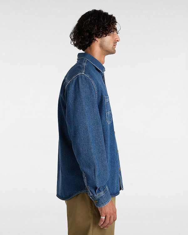 Blue Men Vans Stevens Denim Long Sleeve Shirts Australia | VN9470268