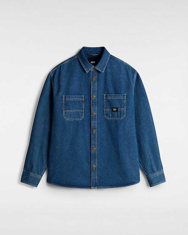 Blue Men Vans Stevens Denim Long Sleeve Shirts Australia | VN9470268