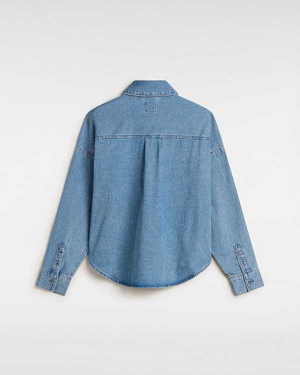 Blue Women Vans Antica Boxy Denim Long Sleeve Shirts Australia | VN5934267