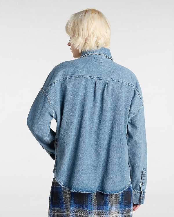 Blue Women Vans Antica Boxy Denim Long Sleeve Shirts Australia | VN5934267