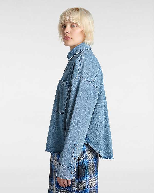 Blue Women Vans Antica Boxy Denim Long Sleeve Shirts Australia | VN5934267