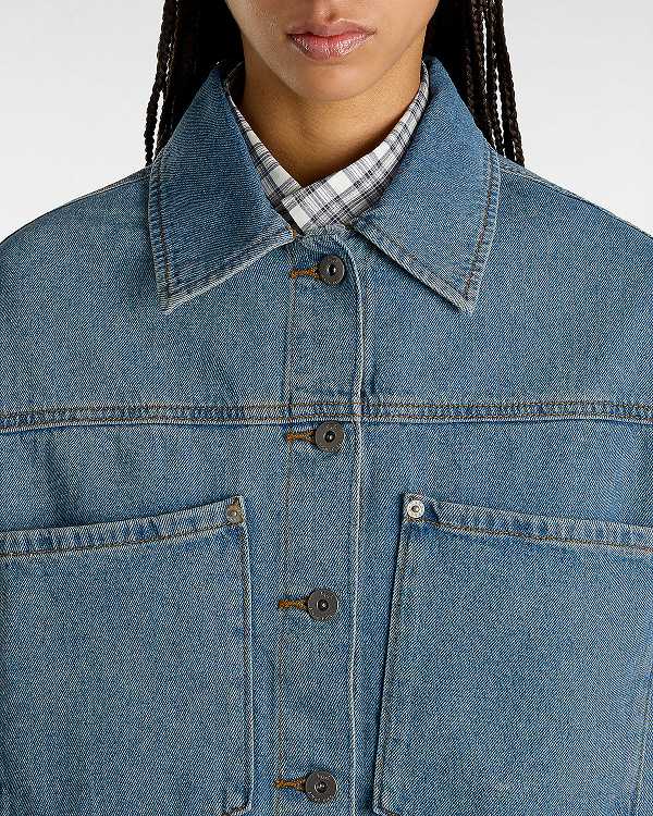 Blue Women Vans Raynes Denim Crop Jacket Australia | VN4258079