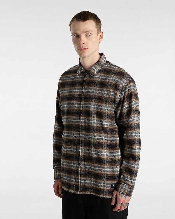 Brown Men Vans Montwood Zip Flannel Shirts Australia | VN4967513