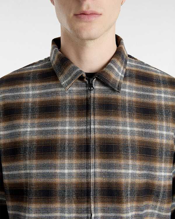 Brown Men Vans Montwood Zip Flannel Shirts Australia | VN4967513