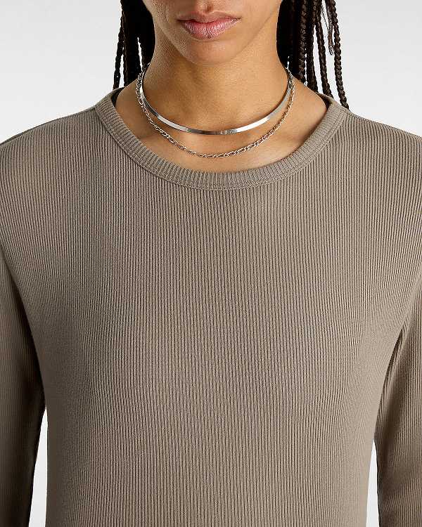 Brown Women Vans Drew Rib Long Sleeve Top T Shirts Australia | VN6143582