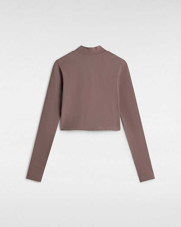 Brown Women Vans Mini Mock Neck Long Sleeve T Shirts Australia | VN2071856