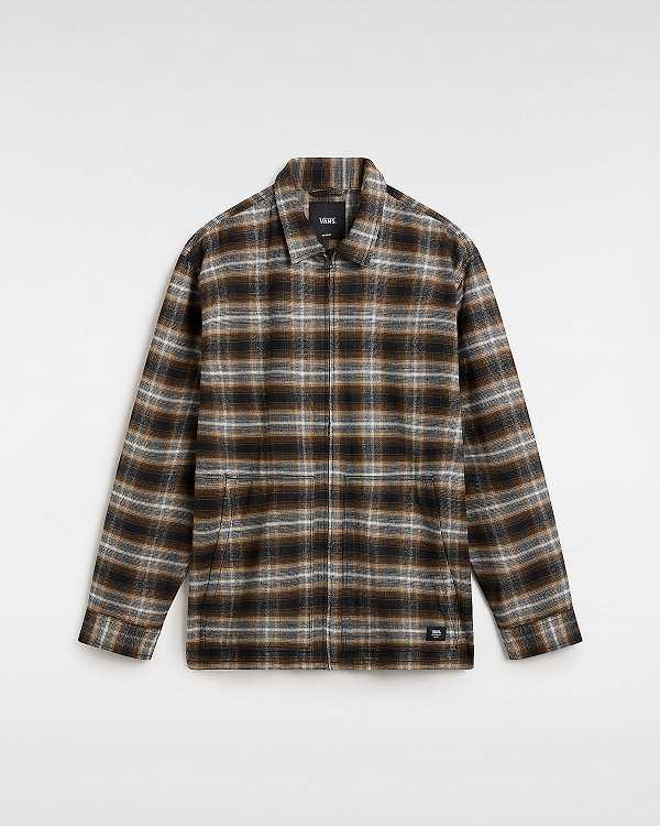 Brown Women Vans Montwood Zip Flannel Shirts Australia | VN7189206