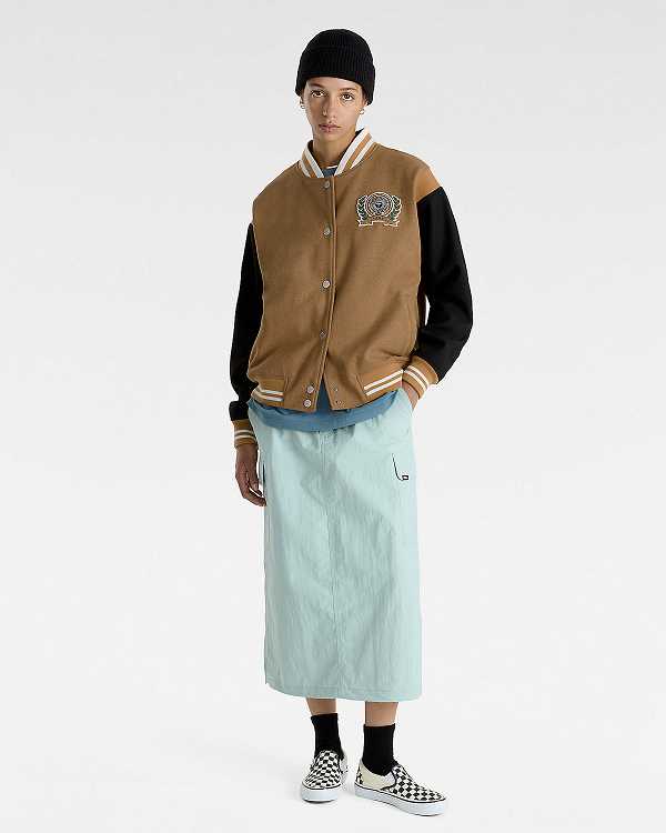 Brown Women Vans Piper Stadium Jacket Australia | VN8206319