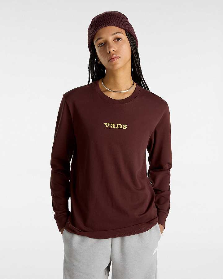 Brown Women Vans Vitality Fields Long Sleeve T Shirts Australia | VN6972418